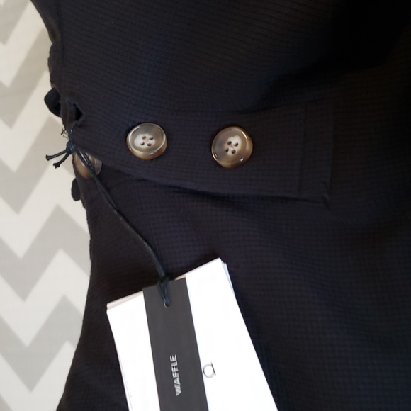 onia Waffle knit half button hoodie.  Black.  NWT.  hood is knit lined. - Picture 4 of 10